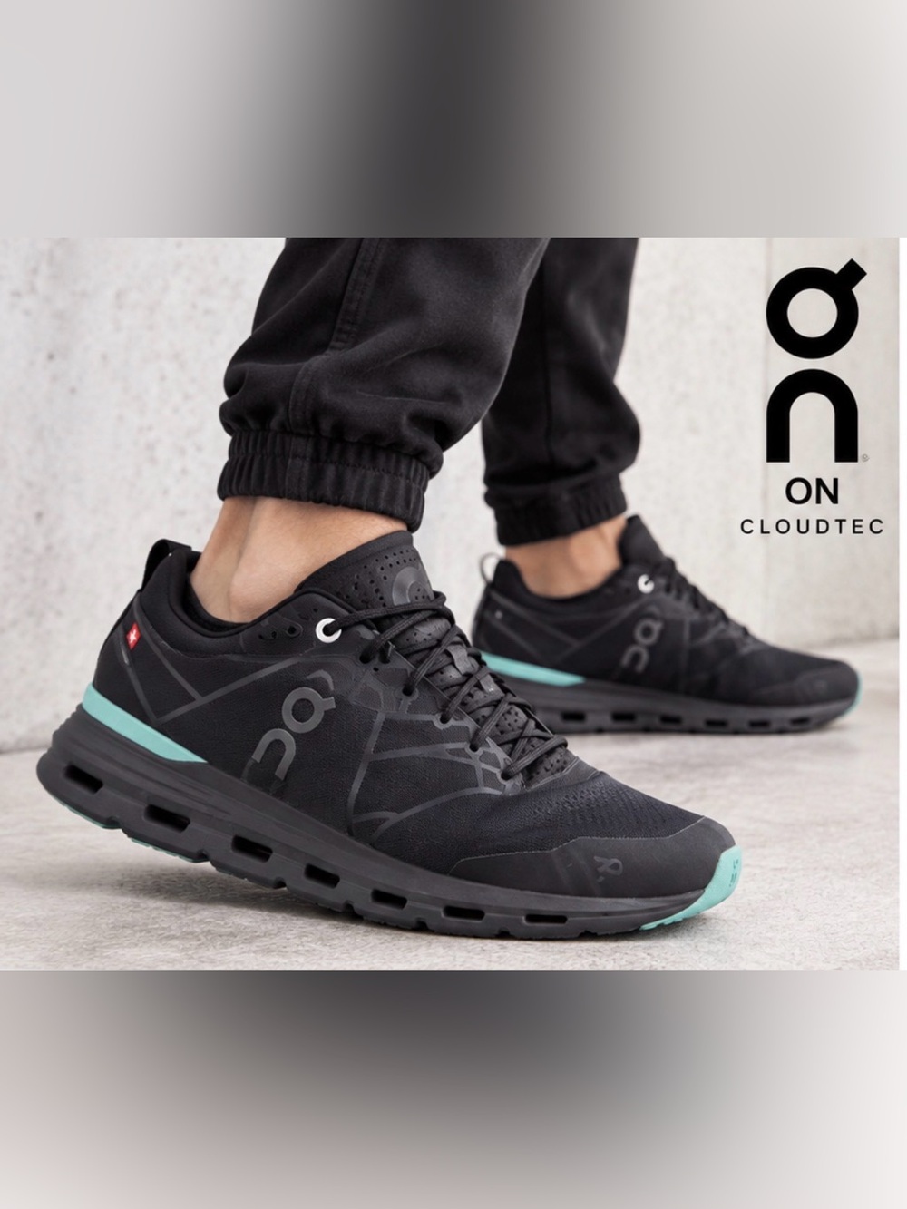 On Running Men's Black Sneakers with Mint Accents